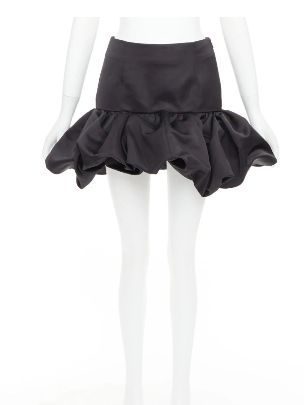 AREA Black Satin Ruffle-Hem Puffy Mini Skirt